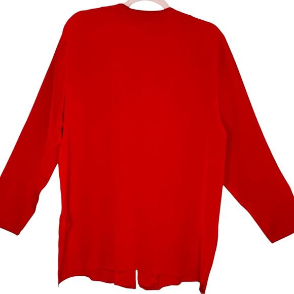 Adrianna Papell Vibrant Red 100% Silk Long Sleeve Blouse Size 16 - Picture 3 of 6
